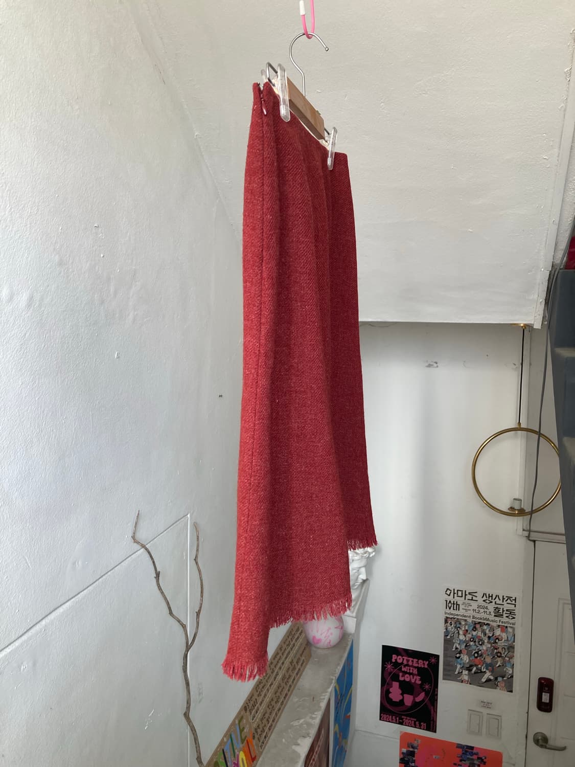 울 프린지 버건디 미디 스커트 상품이미지6