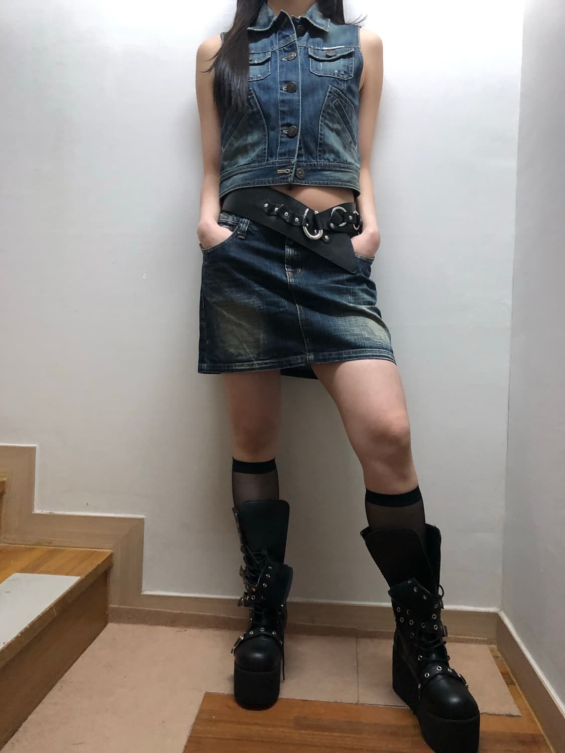 빈티지 데님 포켓 미니 스커트 상품이미지5