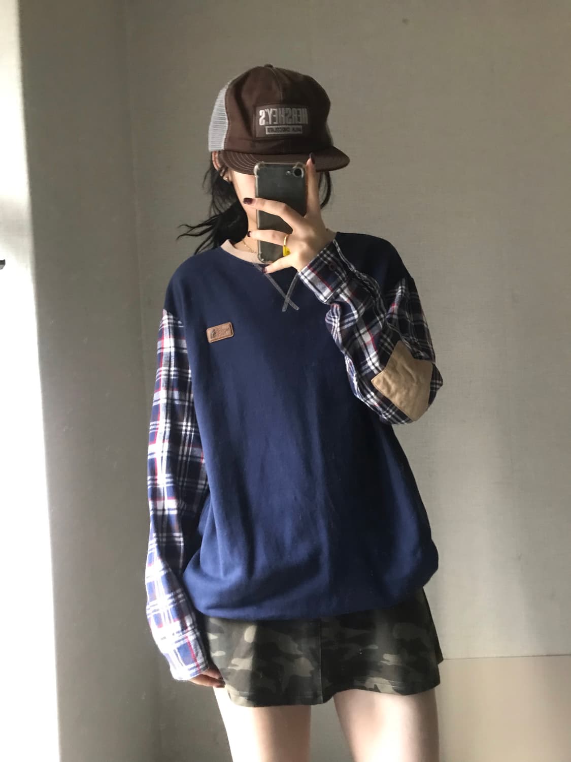 노페 체크디테일 맨투맨 상품이미지6