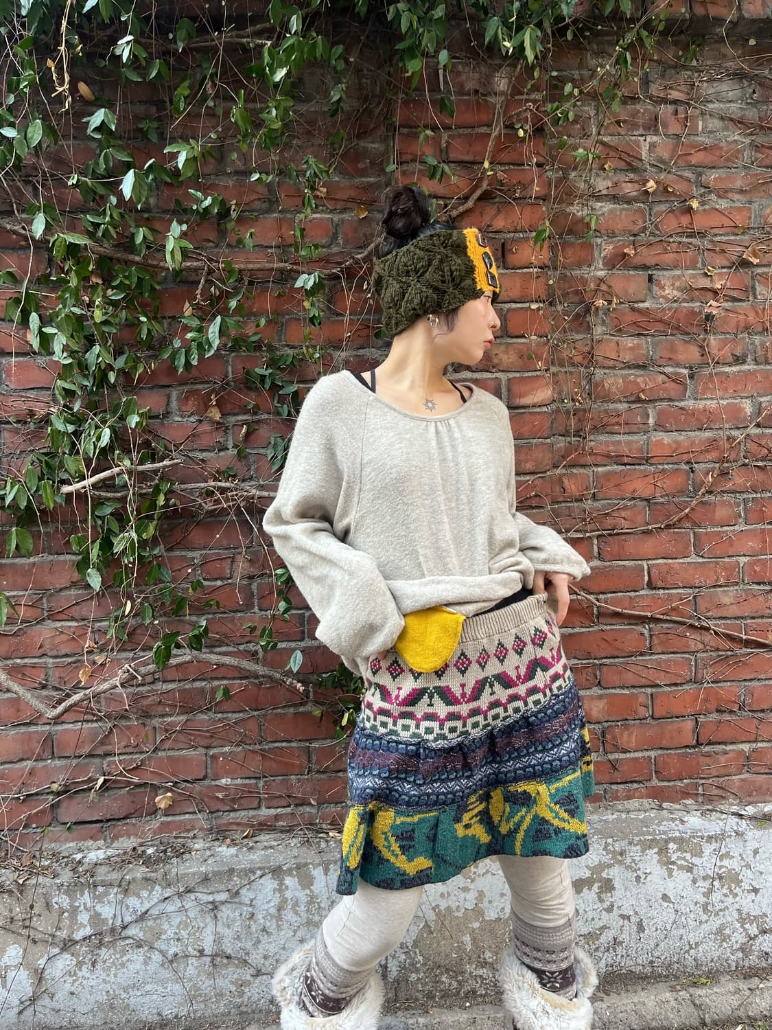 히피패턴 니트 패치 미니 스커트 상품이미지2