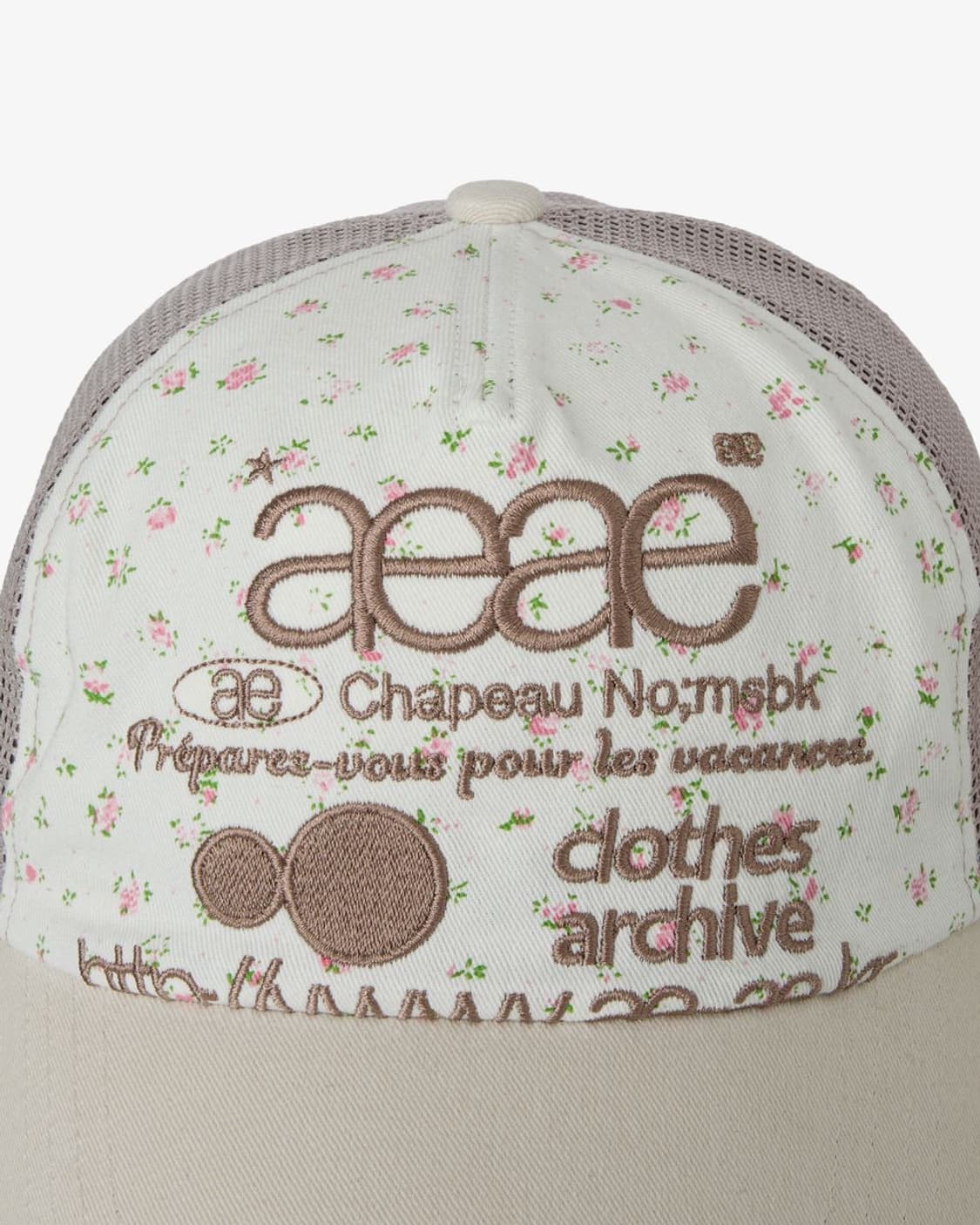 AEAE 에이이에이이 로고 플라워 메쉬캡 모자 화이트 베이지 상품이미지5