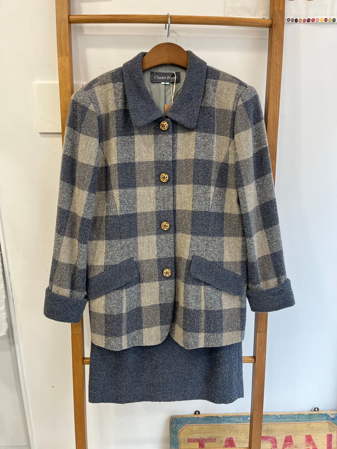 Chalet Blanc 울 블렌드 블록 체크 셋업 (자켓+스커트) 상품이미지1