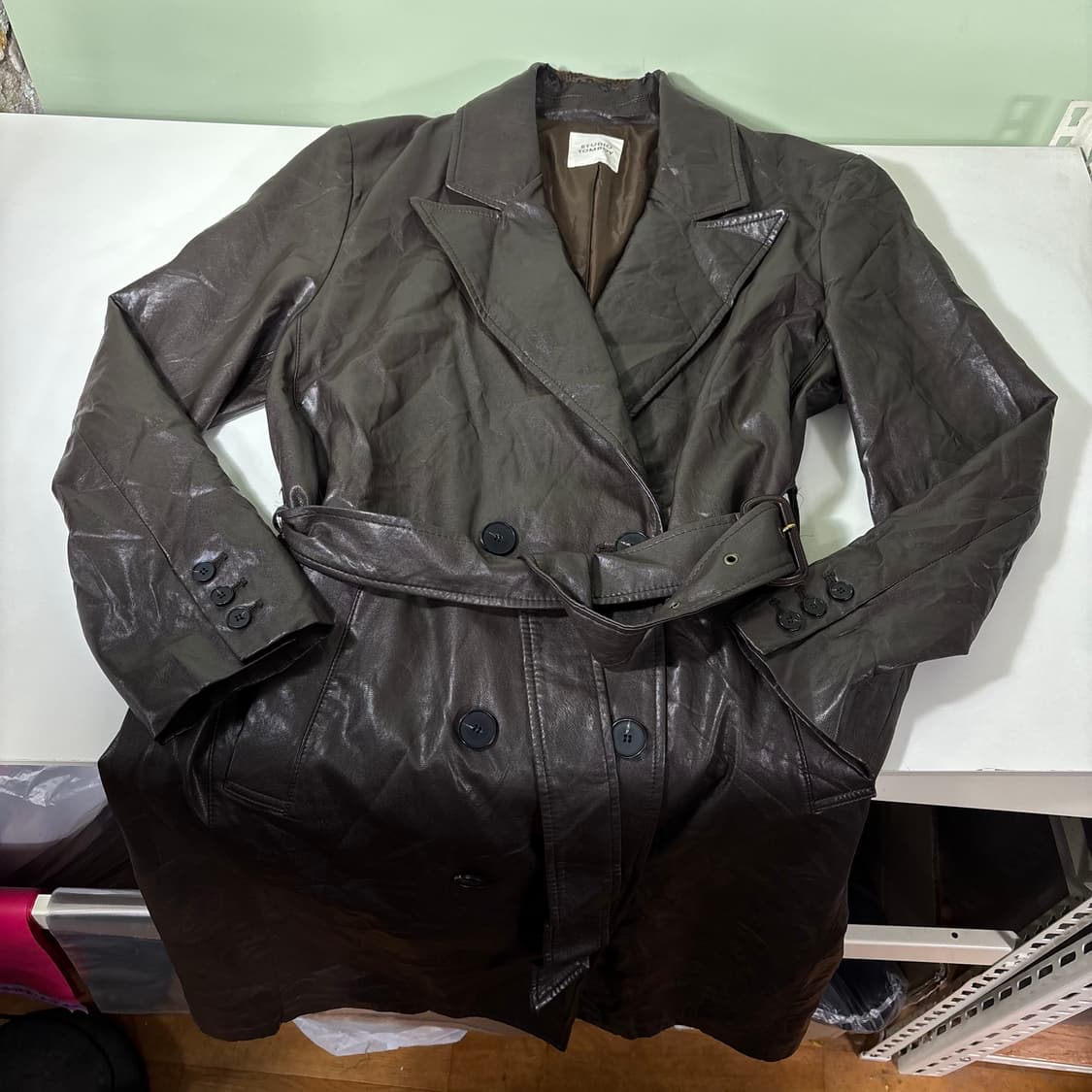 우먼M-L 스튜디오톰보이 다크브라운 로브 가죽 트렌치코트 상품이미지2