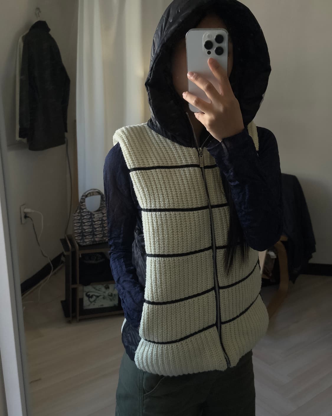 [Vintage] Mixed Knit Quilted Hood Vest 상품이미지5