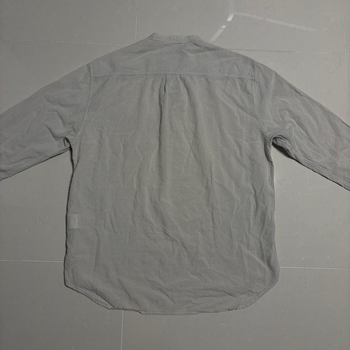 정품 커스텀멜로우 시어서커 헨리넥 베이지 체크 셔츠 상품이미지4