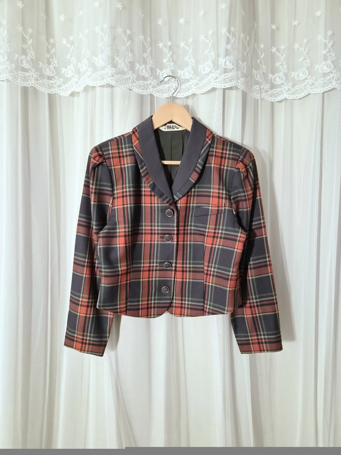 Vintage Khaki Orange Plaid Jacket 상품이미지1