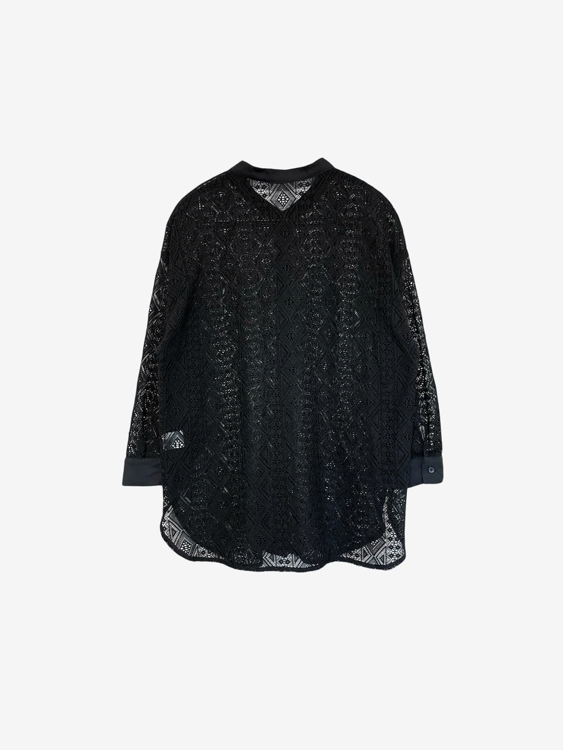 Lace Punching Long Sleeve Shirt - Black 상품이미지7