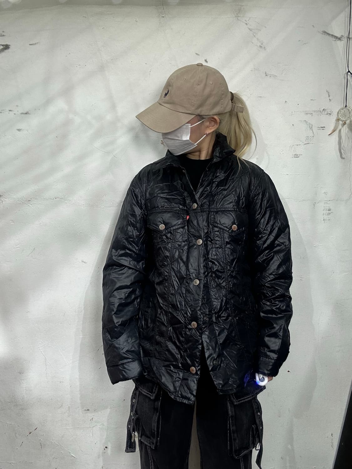 리바이스 블랙 일본판 y2k 와투케 패딩 바람막이 점퍼 L 상품이미지4