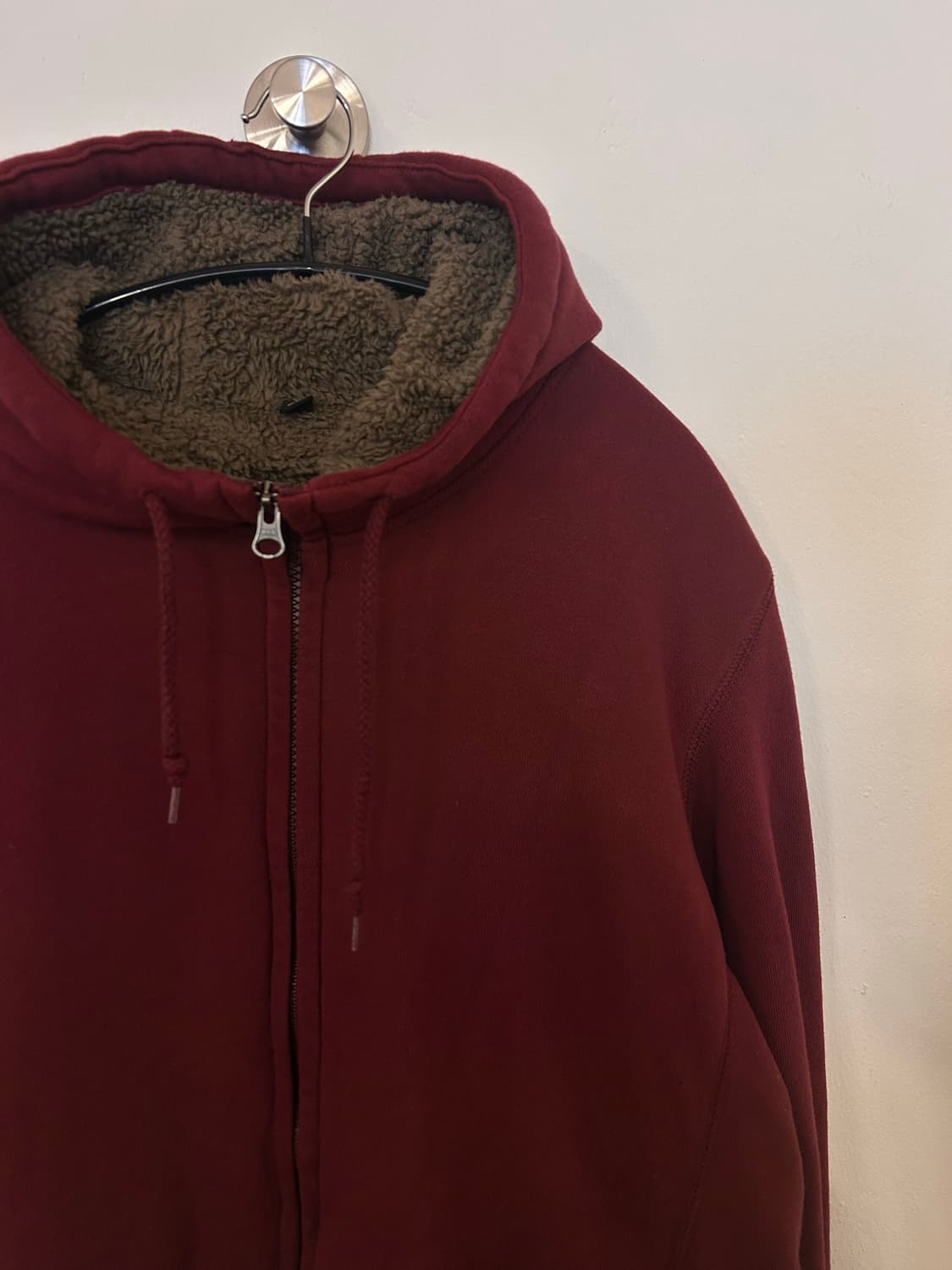유니클로 양털 후드집업 XL 버건디 상품이미지3