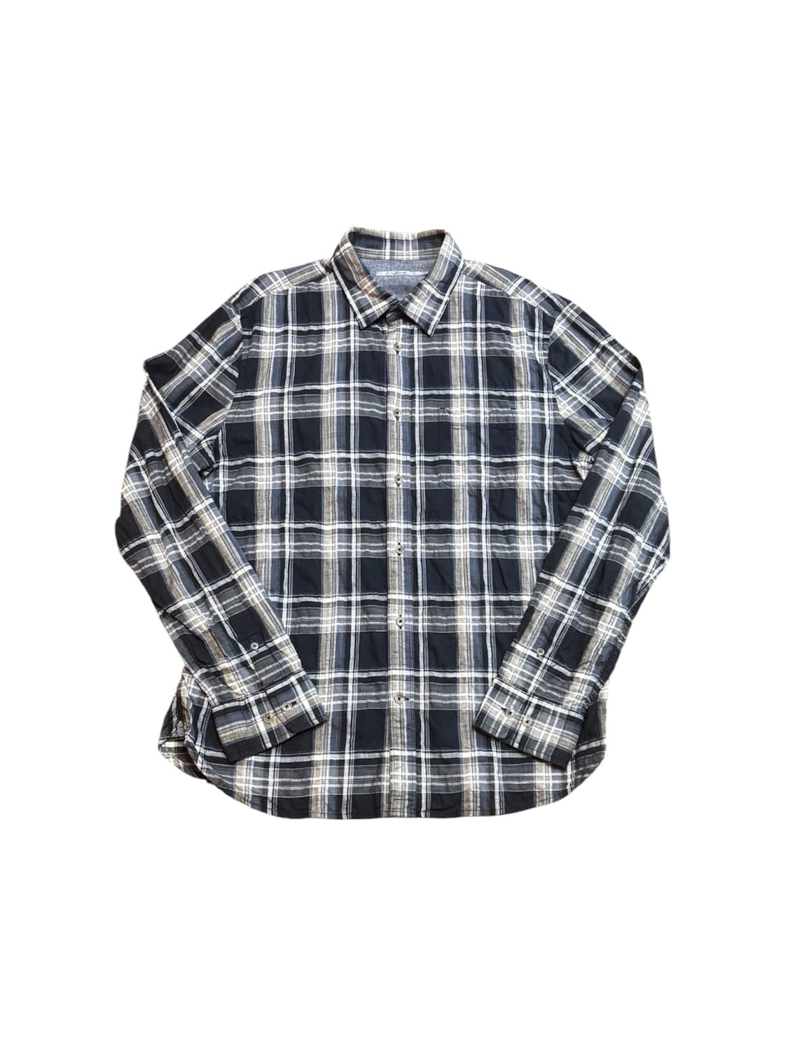 series 시리즈 면혼방 셔츠/네이비 체크 상품이미지1