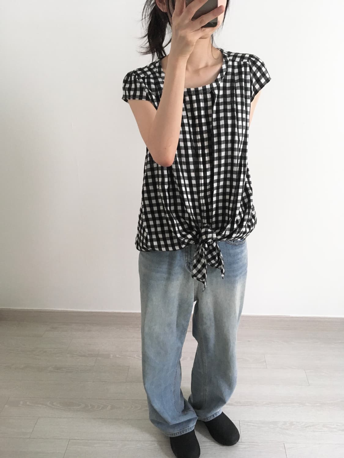 gingham check tie blouse 상품이미지5