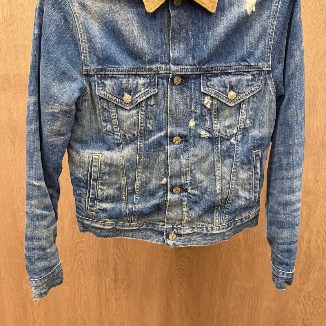 데님 앤 서플라이 데님 자켓 코듀로이 카라 디스트로이드 워싱 디테일 블루 상품이미지5