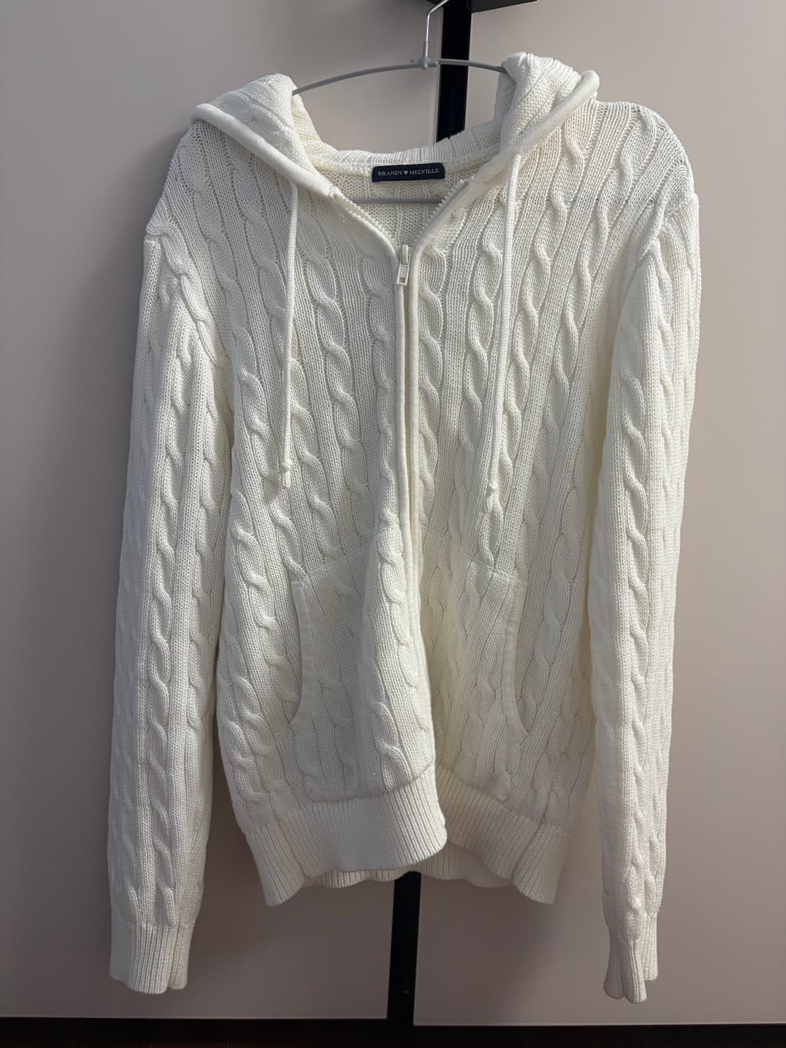 브랜디 멜빌 아이보리 케이블 꽈배기 니트 후드집업 상품이미지2