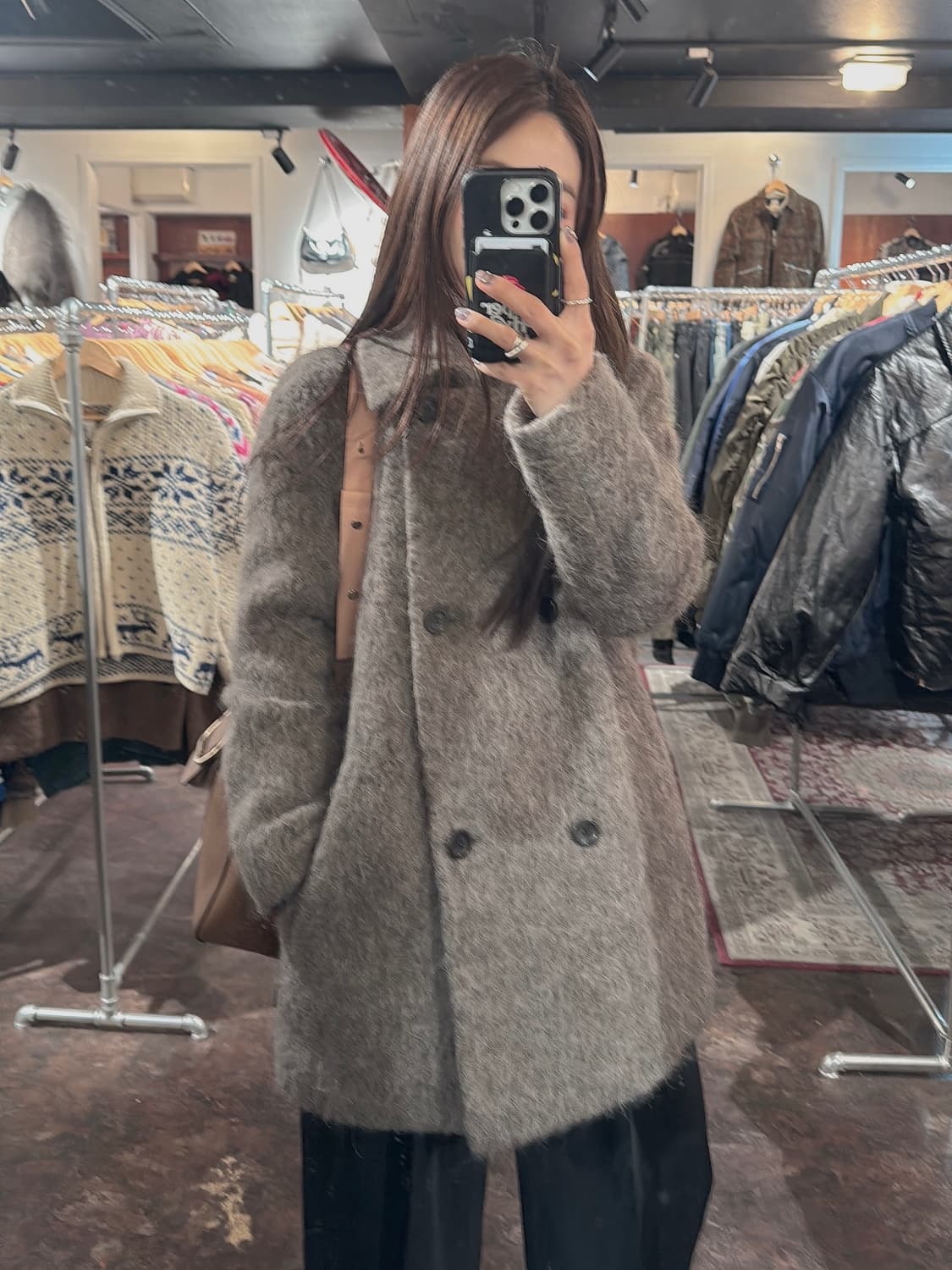 아떼바네사브루노 알파카 모헤어 오버핏 부클 더블 반코트 36 상품이미지8