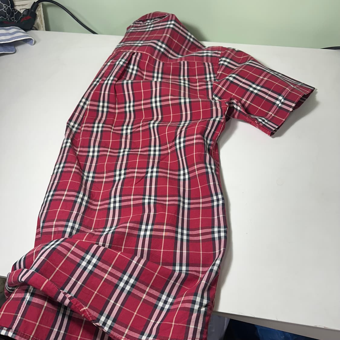 90 S 버버리 런던 레드 노바체크 반팔셔츠 상품이미지6