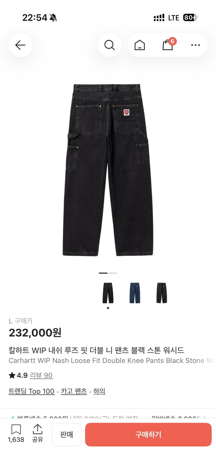 칼하트 wip 내쉬 더블니 팬츠 상품이미지5