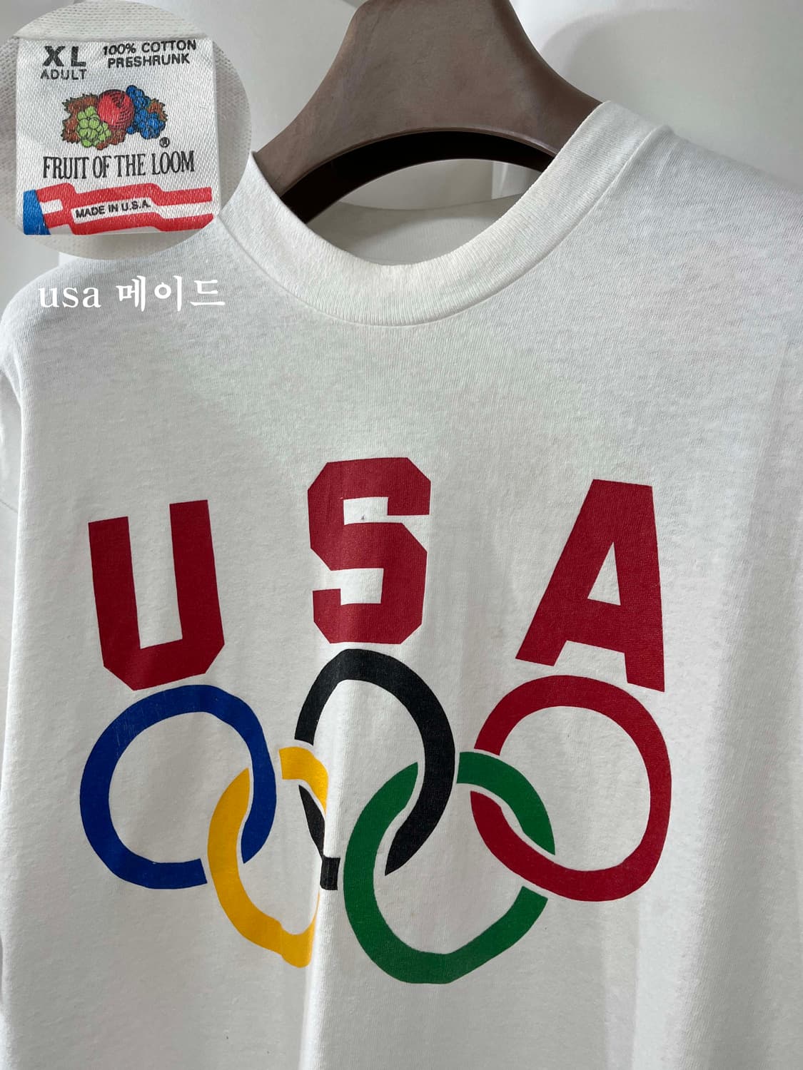 90's USA 레드바 올림픽 빈티지 싱글스티치 화이트 반팔 티셔츠 상품이미지4
