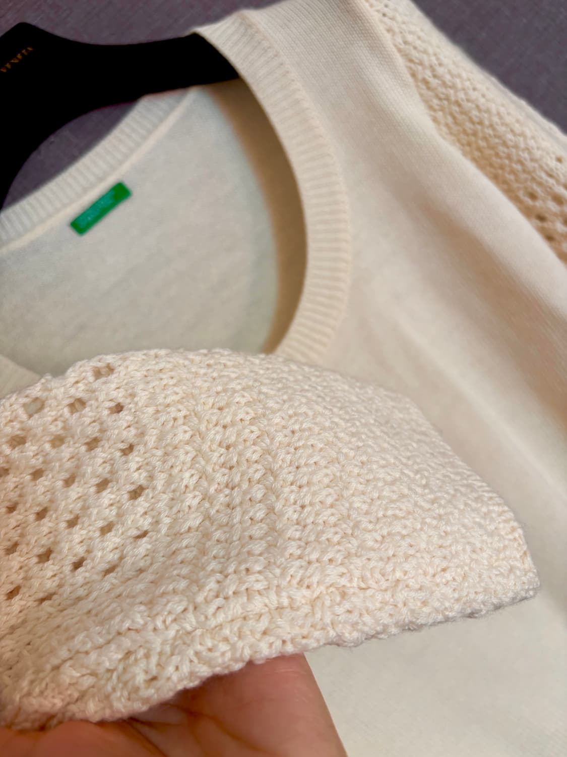 베네통 Benetton 아이보리 뜨개 반팔 니트 상품이미지3