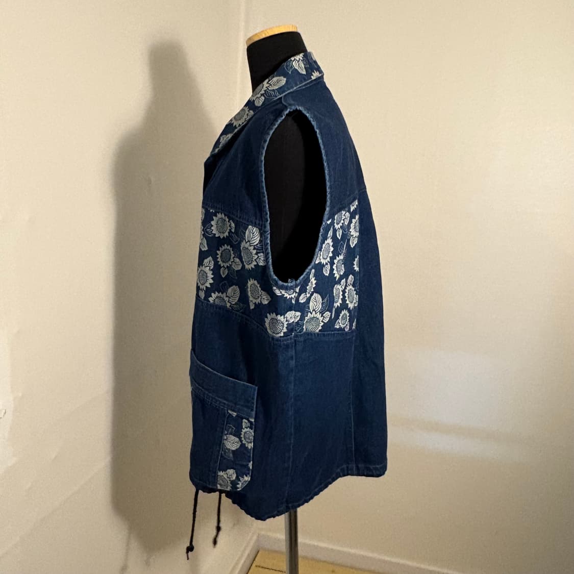 해바라기 패턴 오버핏 모리 보헤미안 빈티지 청조끼 데님 베스트 상품이미지6