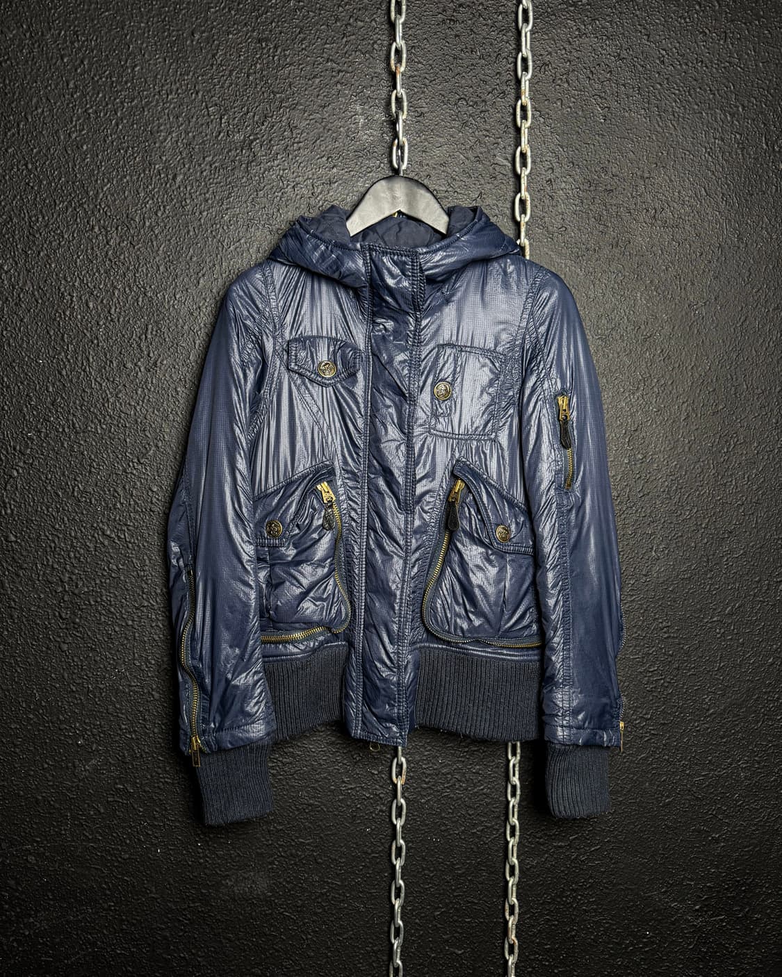 Blue Fur-Trim Hooded Bomber Jacket 상품이미지7