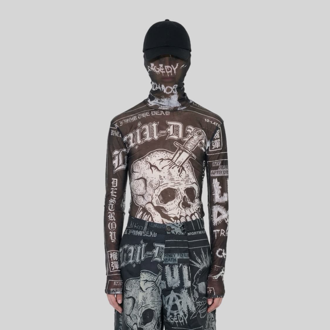 루단 2026 마스크 타투 프린팅 매쉬 롱슬리브 상품이미지2