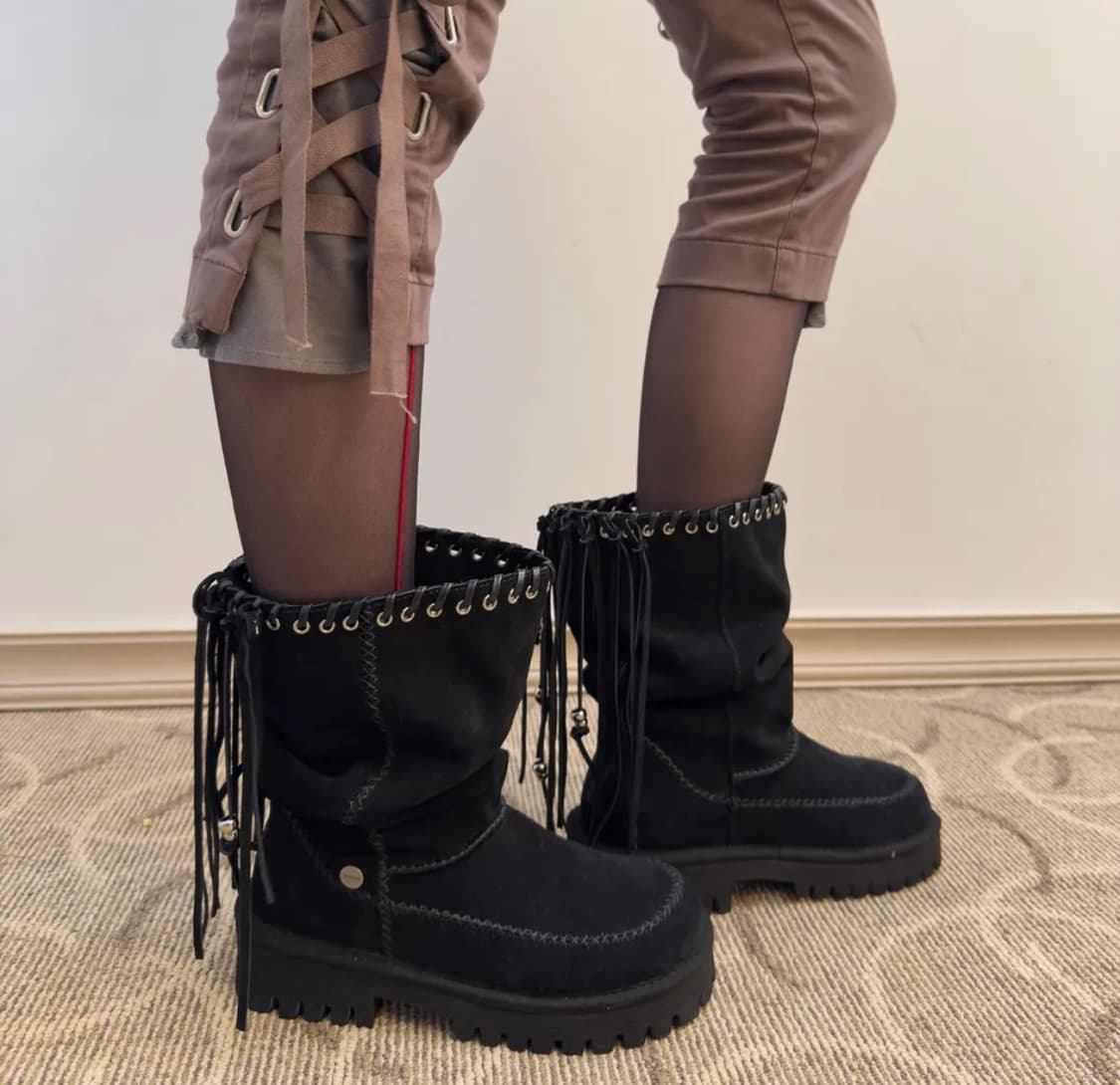 여밈 X 야세 피그테일 부츠 스웨이드 블랙 240 새상품 상품이미지1