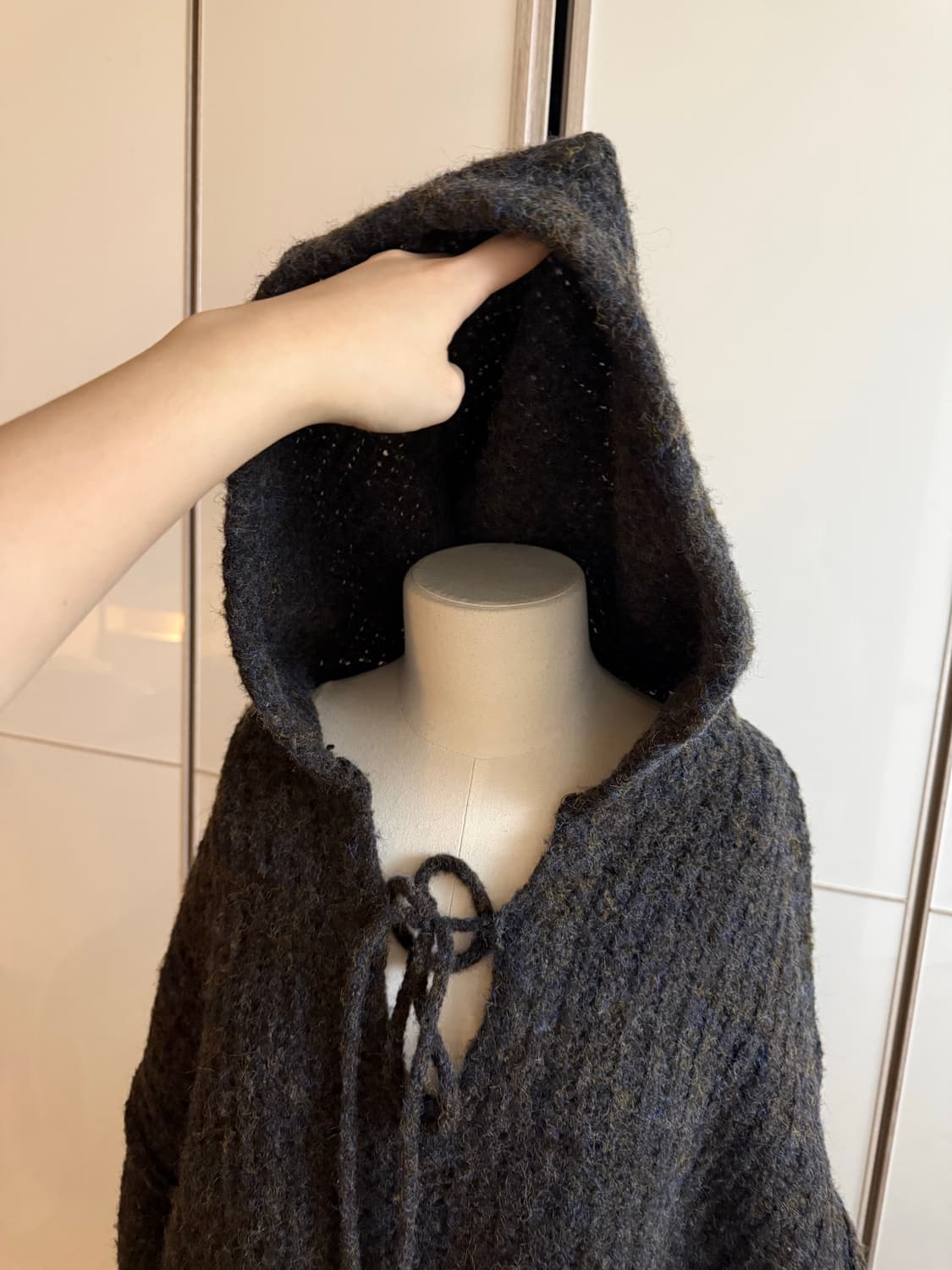 아방 오버핏 니트 오픈숄더 가디건 후드티 후드집업 상품이미지5