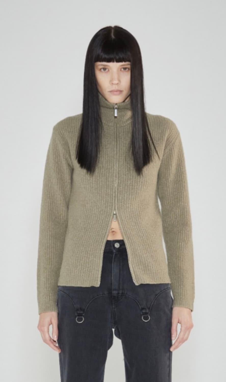 쓰리투에이티 투웨이 니트 집업 카키 상품이미지1