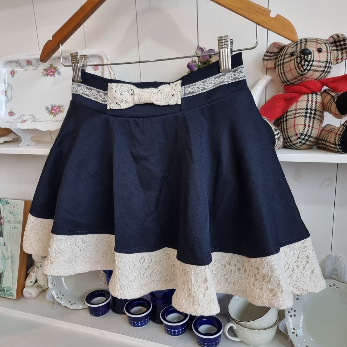 네이비 레이스 플레어 스커트 상품이미지2