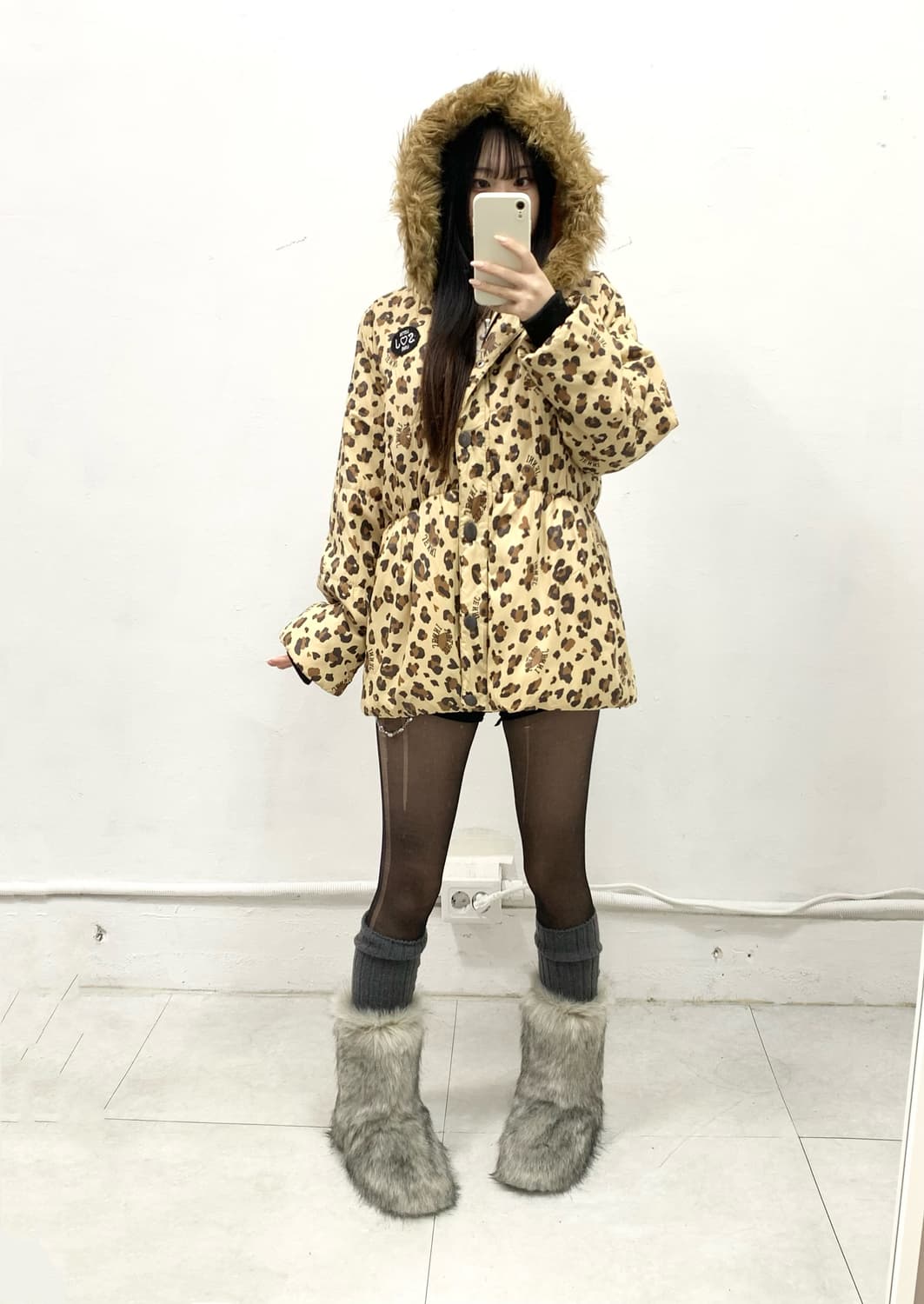 [JENNI] 갸루 레오파드 호피 울프죠 패딩 자켓 상품이미지2