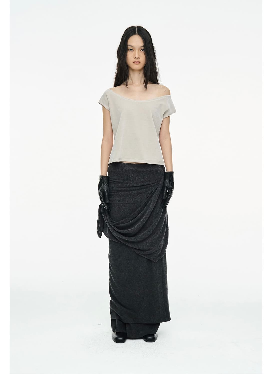 cerric draped long skirt, charcoal  상품이미지2