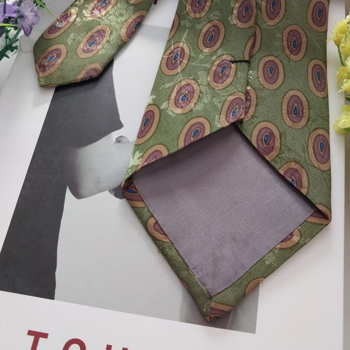 올도쿄보이 실크 그린 플라워 자카드 넥타이 8.7cm A+등급 K1314 상품이미지6