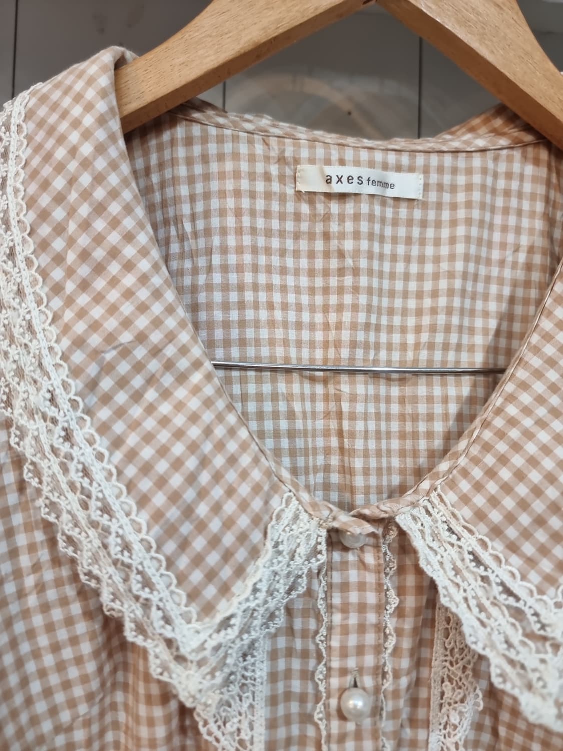 axes femme베이지 체크 레이스카라 원피스 상품이미지6
