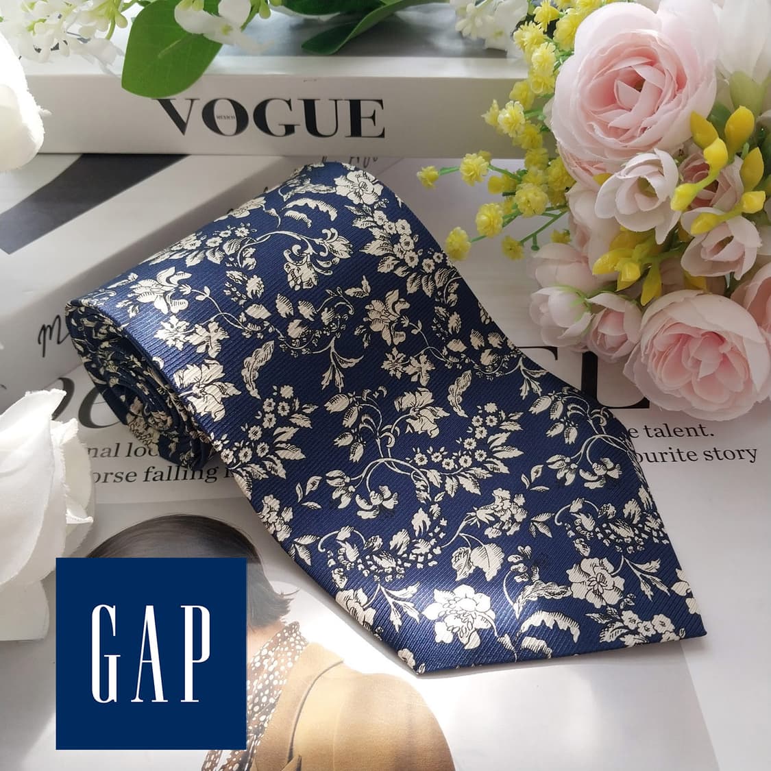 갭 실크 네이비 플라워 패턴 넥타이 10cm A+등급 K2354 상품이미지2
