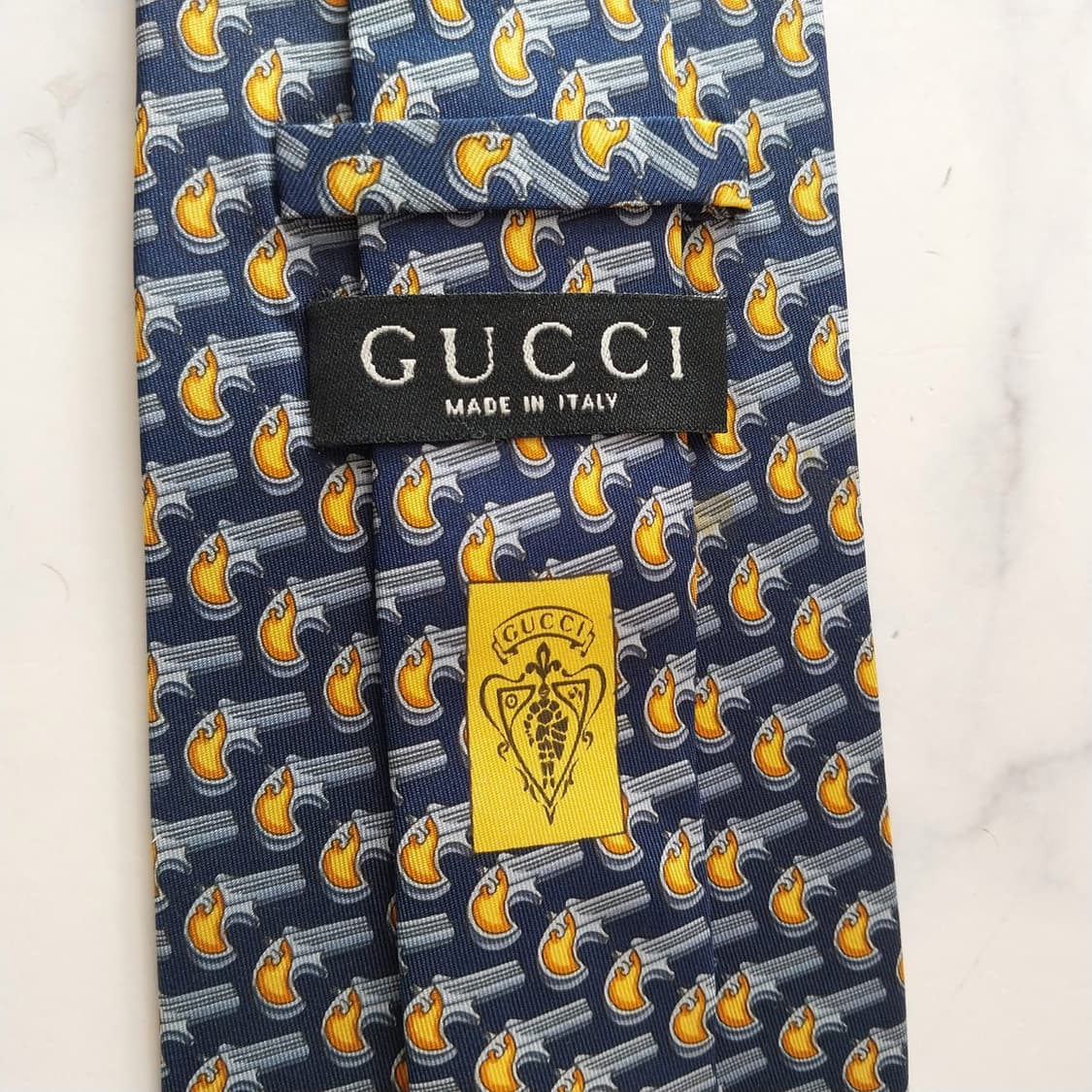 GUCCI 구찌 실크 네이비 권총 모티브 넥타이 9.5cm A+등급 K1 상품이미지9