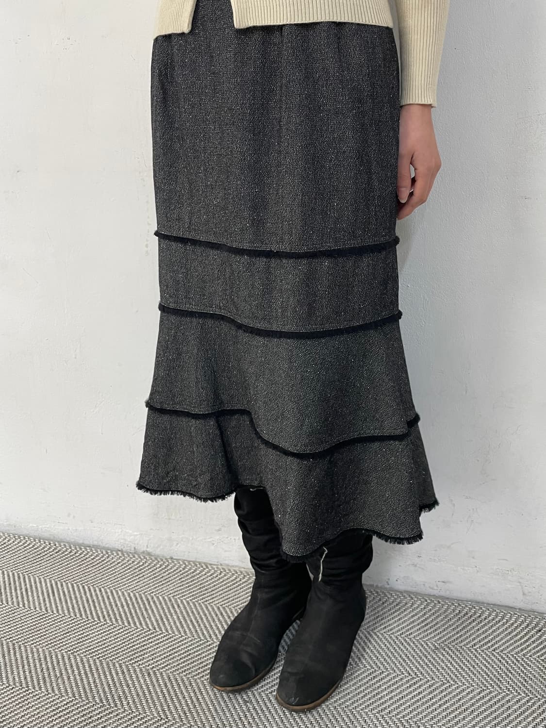 vintage 트위드 미디 스커트 상품이미지1