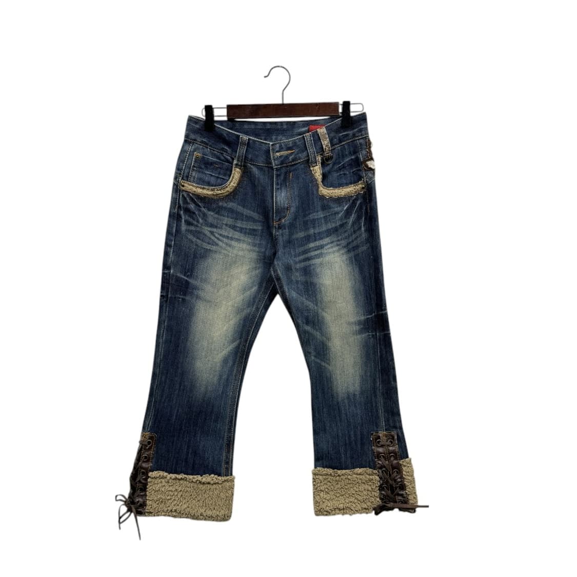 빈티지 모리걸 히피 갸루 7부 데님 코르셋 바지 팬츠 상품이미지1