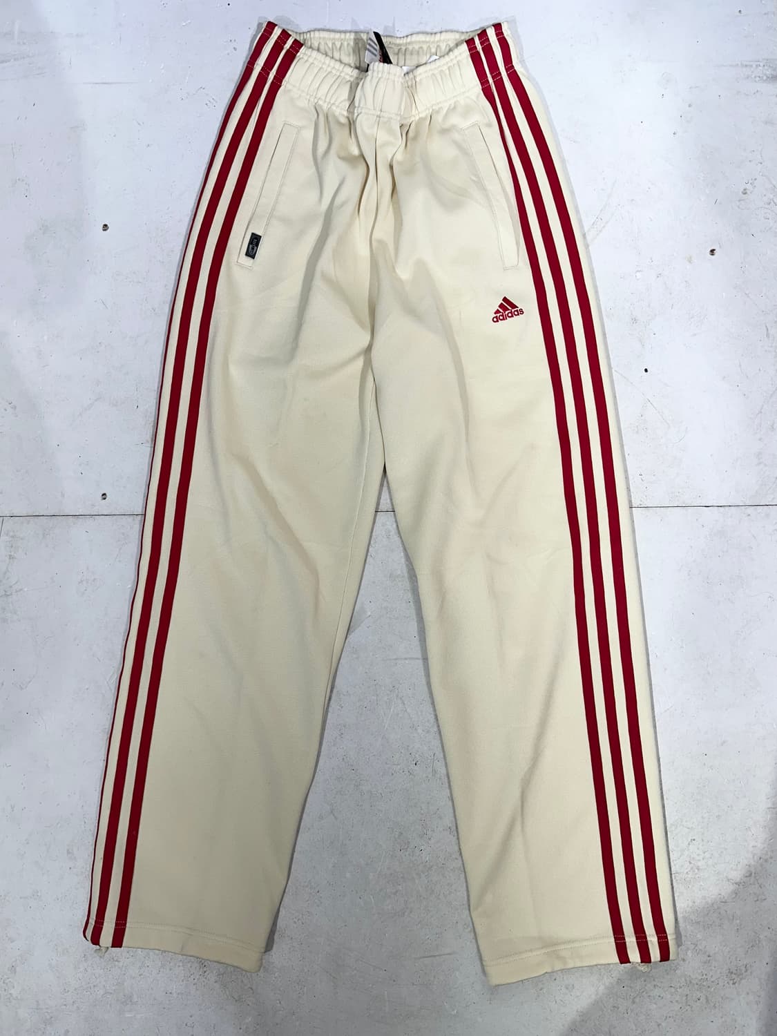 아디다스 크림 베이지 레드 삼선 와이드 트레이닝 바지 추리닝 팬츠 XS 상품이미지4