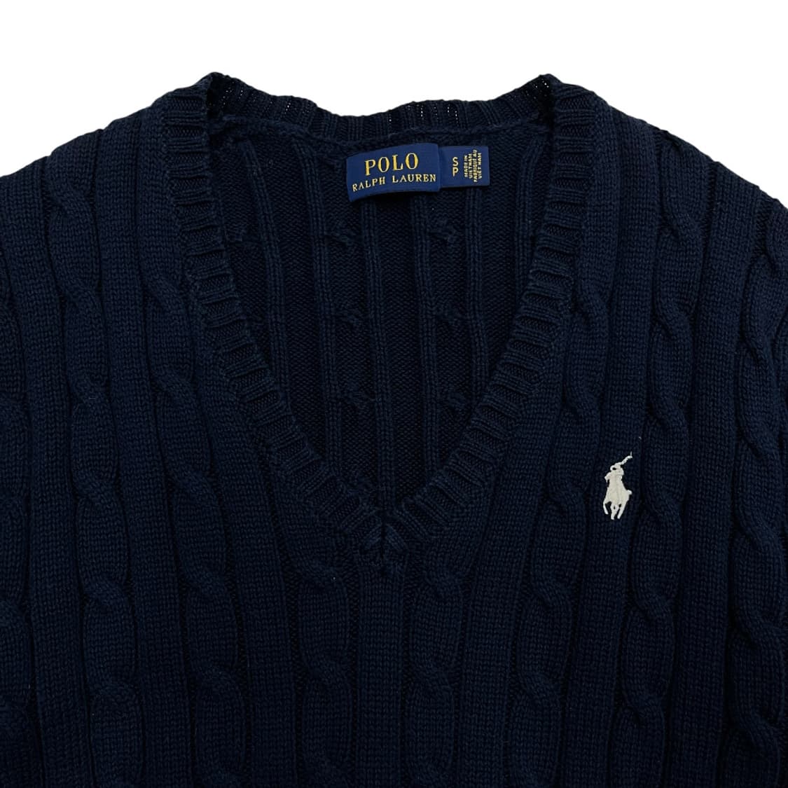 폴로 랄프로렌 화이트포니 네이비 꽈배기 브이니트 S 상품이미지4