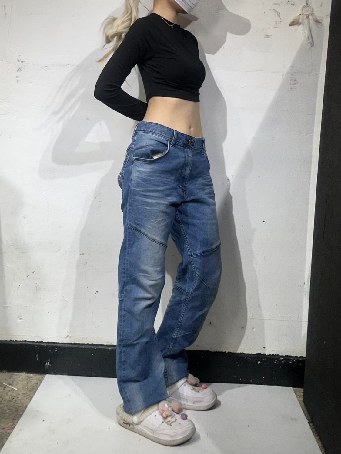 갓차 중청 새깅 자수 힙합 청바지 캣워싱 올드스쿨 데님 팬츠 XL 상품이미지2