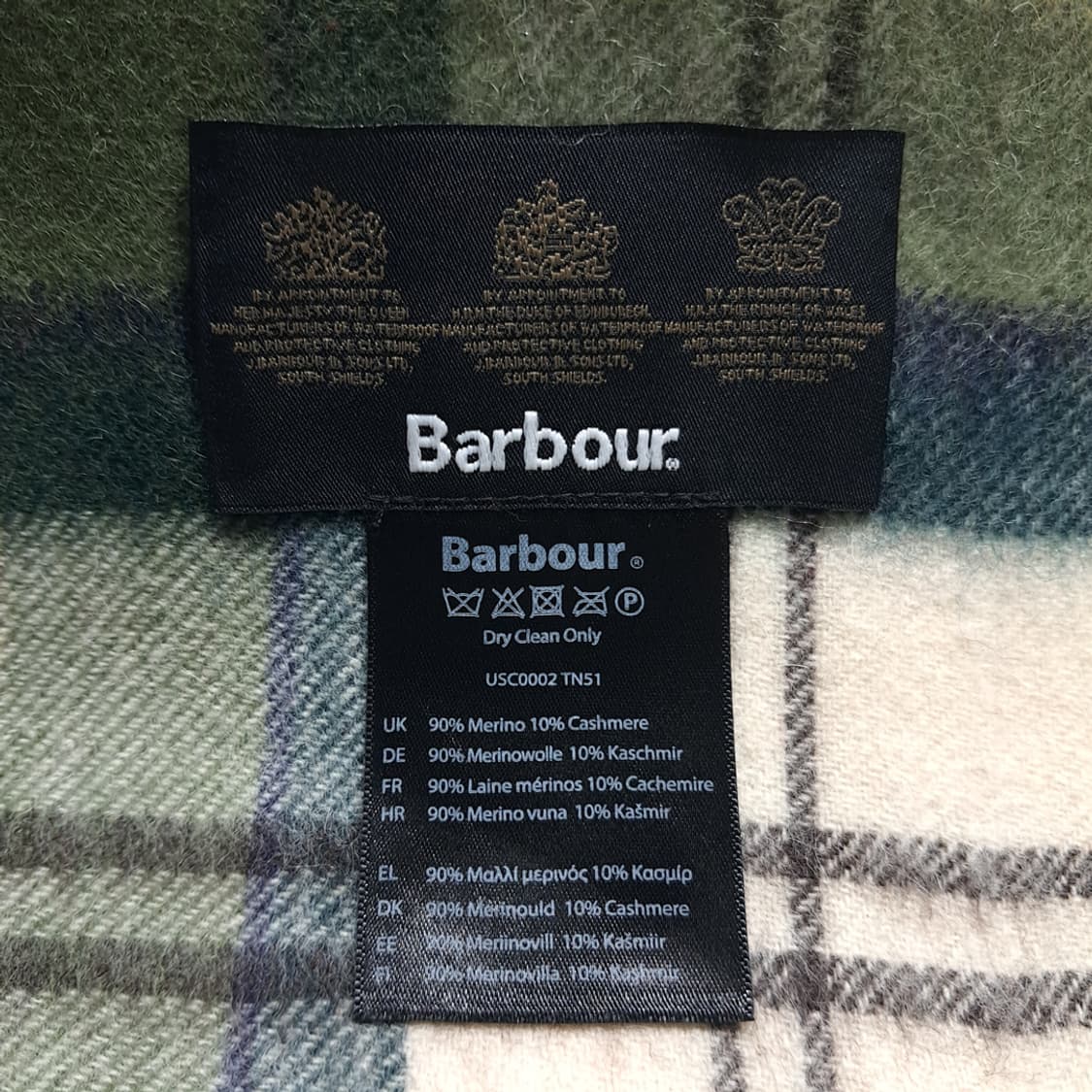 MX598 바버 00s 울캐시미어 타탄체크 그린 머플러 목도리 상품이미지4