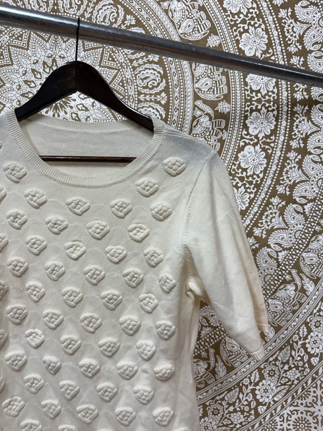 빈티지 여성 플라워 디테일 반팔 니트 상품이미지3