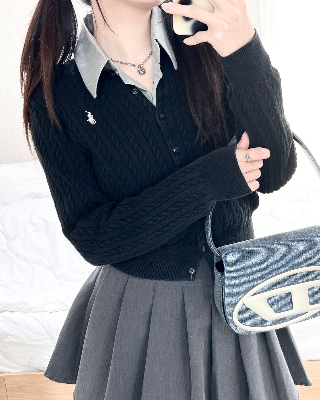 폴로 신형 화이트포니 블랙 케이블 가디건 상품이미지3