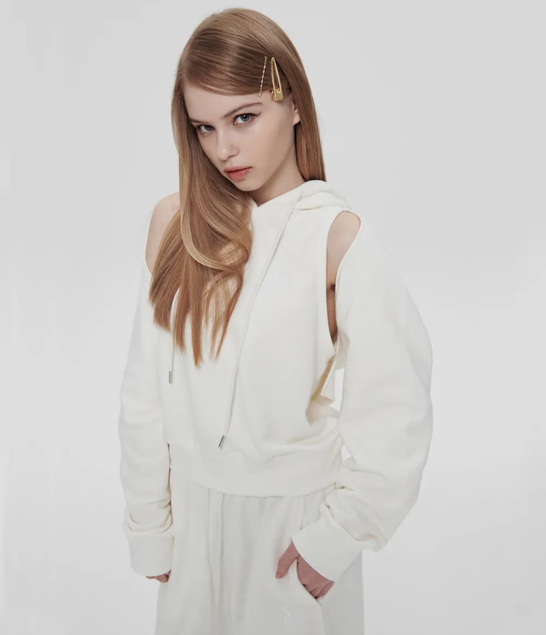 유이브빈티지 자체제작 쓰리피스 후드나시 볼레로 세트 화이트 무신사 상품이미지1