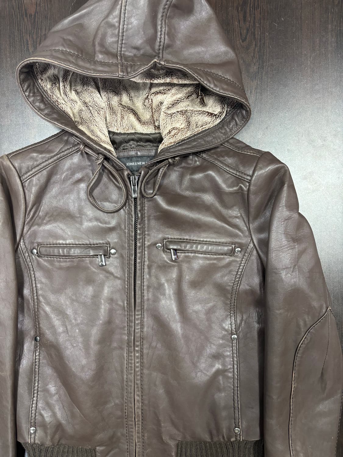 Jones New York 브라운 가죽 후드 자켓 상품이미지2
