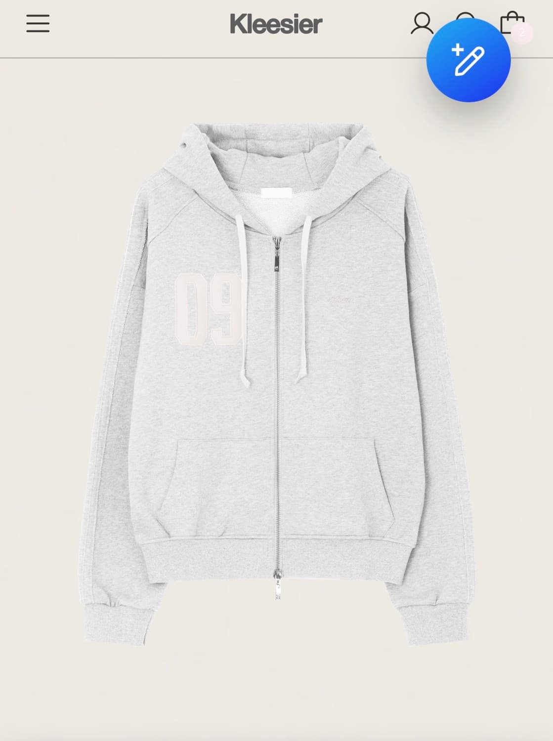 클리시어 09 넘버링 후드집업 라이트 멜란지 상품이미지1