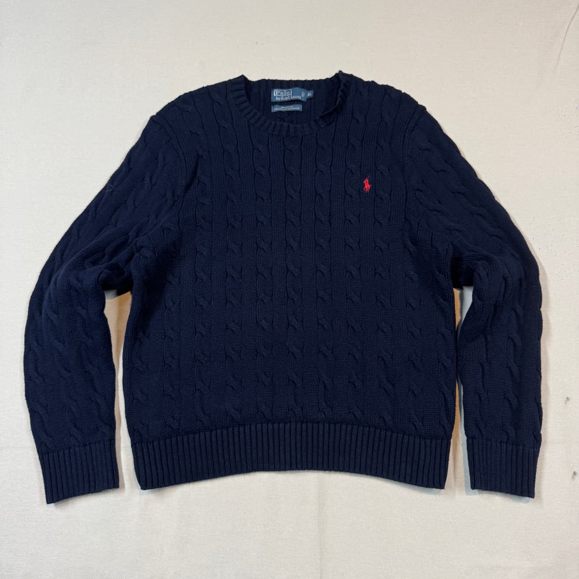 XL) 폴로 랄프로렌 케이블 꽈배기 라운드넥 니트 네이비 상품이미지1