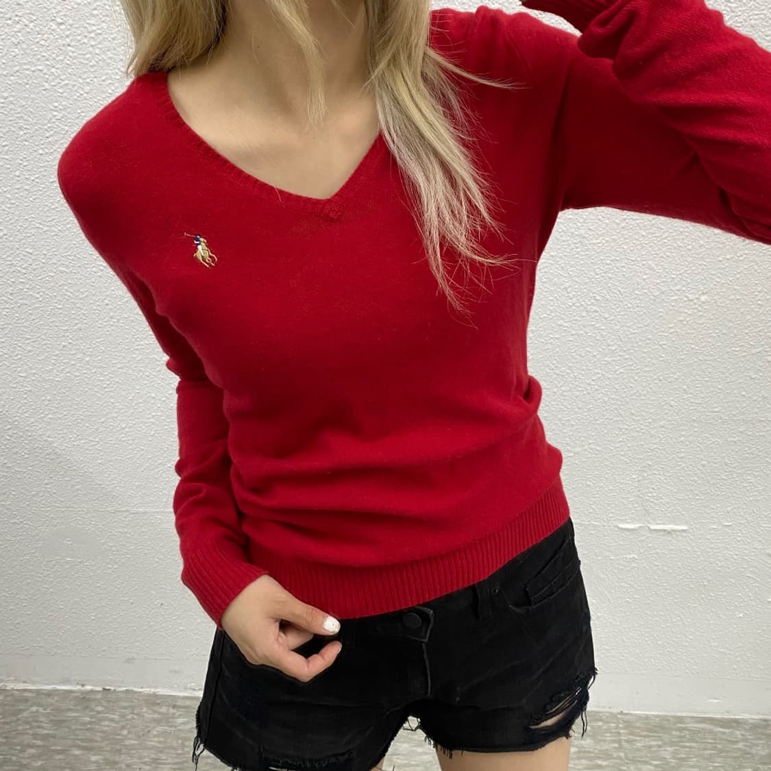 폴로 랄프로렌 딱붙 옥스포드 레드 니트 M 상품이미지1