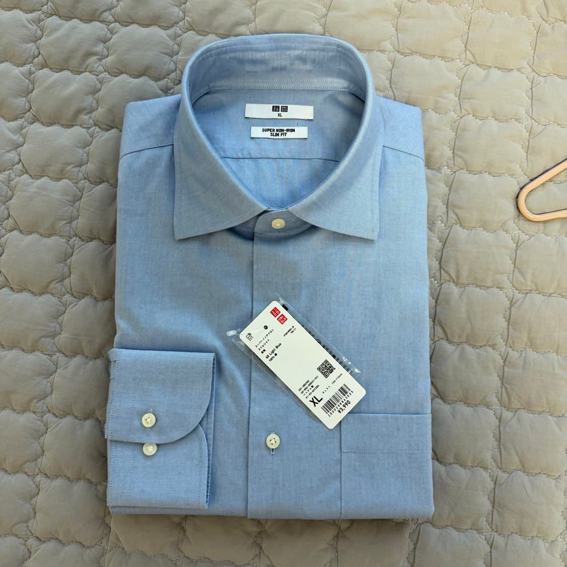 유니클로 논아이론 드레스셔츠 세미와이드 카라 블루 XL 슬림핏 상품이미지1
