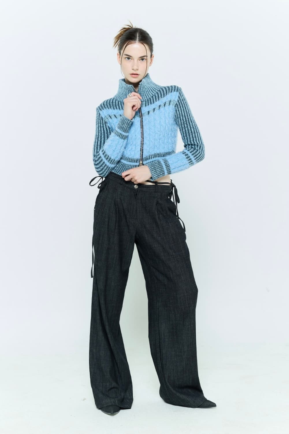 라티젠) 컬러블럭 니트 집업 상품이미지5